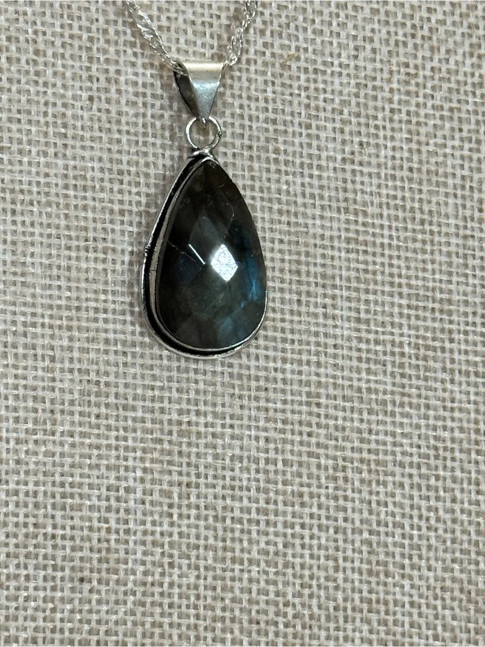 Faceted Labradorite 925 Sterling Silver Teardrop Pendant Necklace 26” NWOT